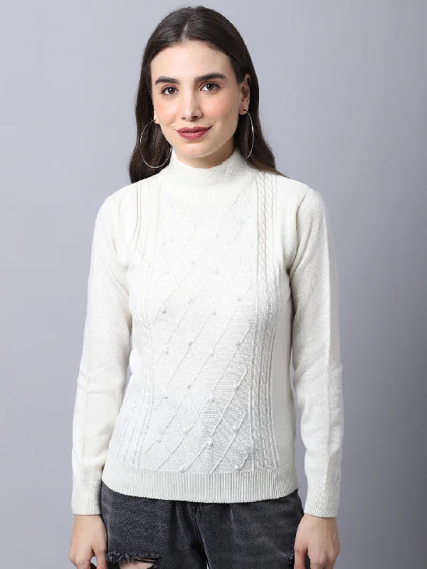 Women's Simple Knit Pullovers Sweater-Women's Casual OffWhite High neck Pullover Sweater Women's Simple Knit Pullovers Sweater-Women's Casual OffWhite High neck Pullover Sweater