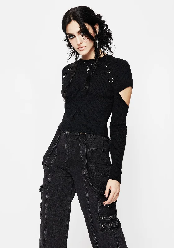 Women's Pullovers Sweater for Elegant Style-Captive Hardware Cut Out Rib Jumper