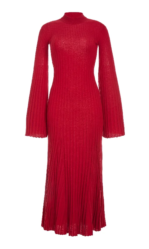 Knit Tops with Oversized Hoods-Carmen Knit Maxi Dress in Red Merino Wool