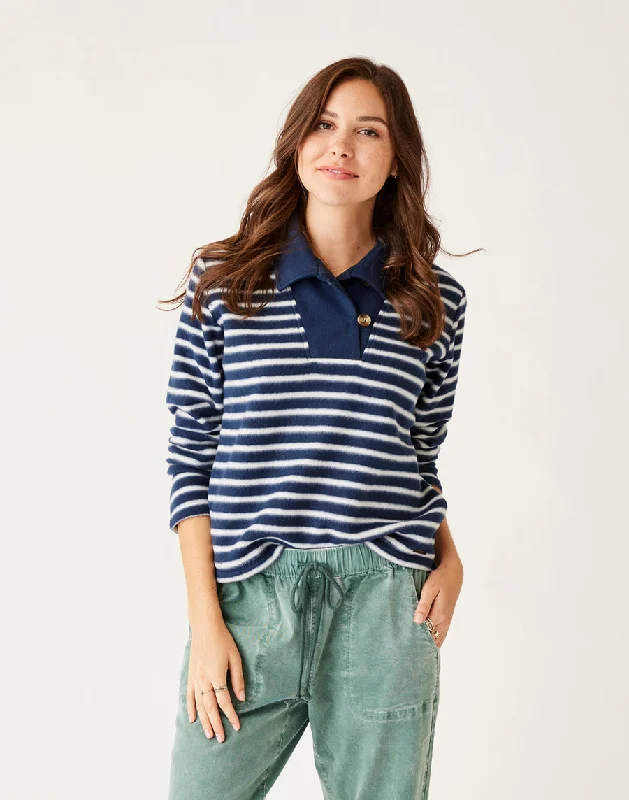 Women's Sweatshirts for Beach Walks -Carve Designs Clara Fleece Pullover Sweatshirt-Navy Even Stripe