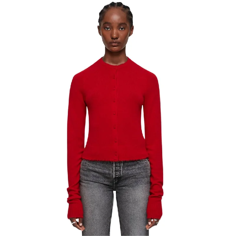 Knit Tops with Color Blocking-Cashmere Crewneck Cardigan (Fire)