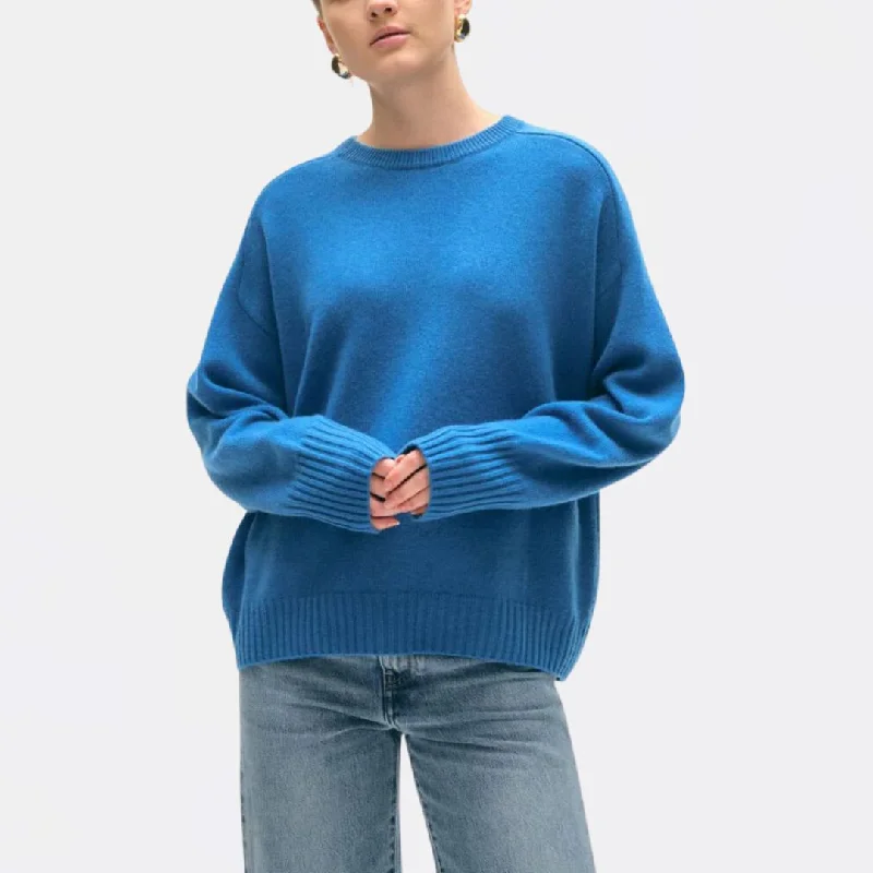 Knit Tops with Cutout Details-Cashmere Saddle Sleeve Crewneck
