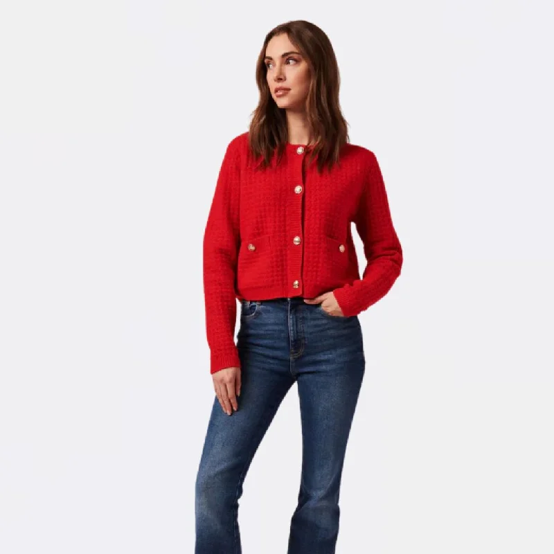 Knit Tops with Mesh Insets-Catalina Cardigan (Scarlet)