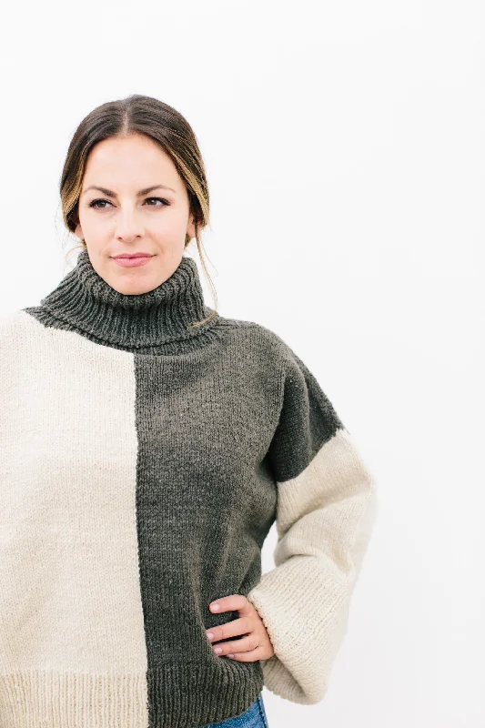 Women's Soft Merino Wool Pullovers Sweater-Catherine Color-Block Pullover in Organic Merino Women's Soft Merino Wool Pullovers Sweater-Catherine Color-Block Pullover in Organic Merino