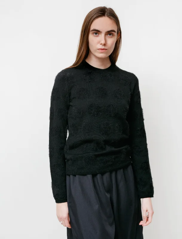 Women's Casual Wool Knit Pullover Sweater with Button Closure-Tonal Intarsia Dot Pullover