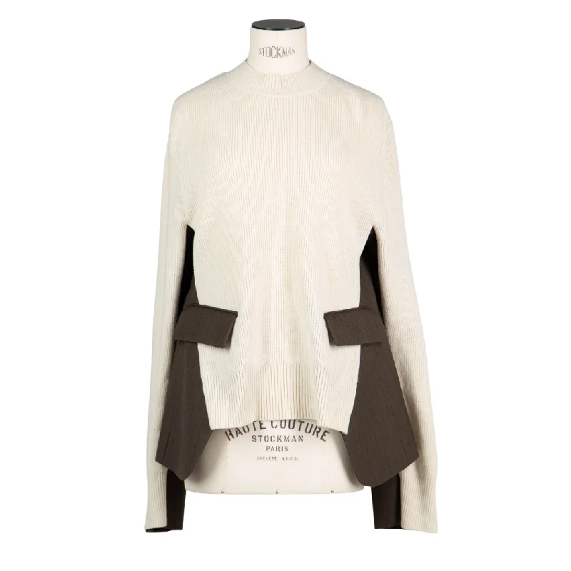 Women's Long Sleeve Casual Knit Pullovers Sweater-Chalk Stripe x Knit Pullover