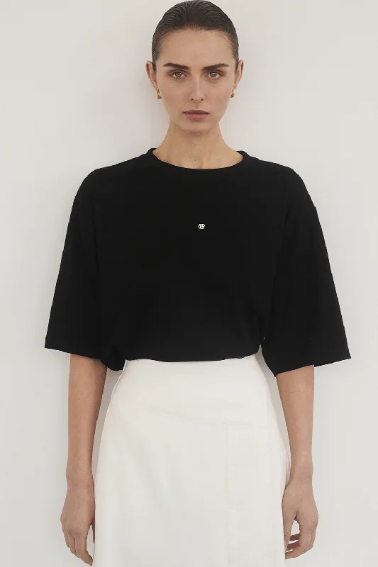 Women's Cozy Short Sleeve T-shirt for Autumn -CHANCE BLACK SIGNATURE COTTON TEE