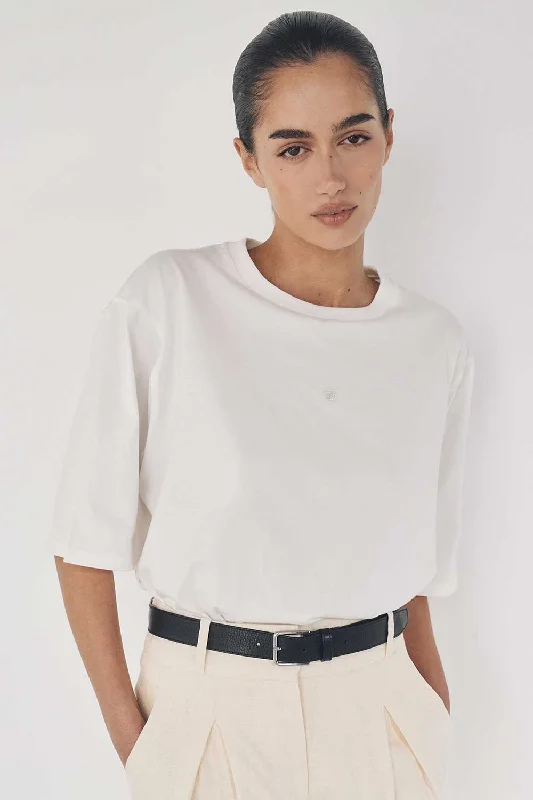 Women's Comfortable Short Sleeve T-shirt with Text Print -CHANCE WHITE SIGNATURE COTTON TEE Women's Comfortable Short Sleeve T-shirt with Text Print -CHANCE WHITE SIGNATURE COTTON TEE