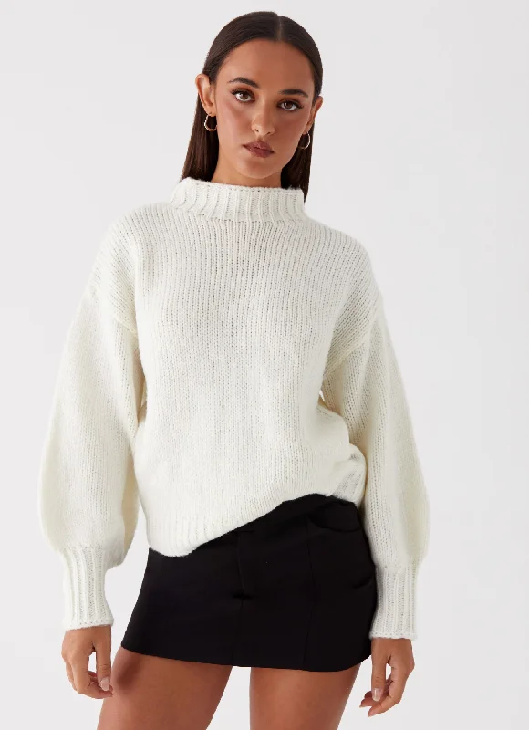 Knit Tops with Turtleneck-Charleston Knit Jumper - Off White