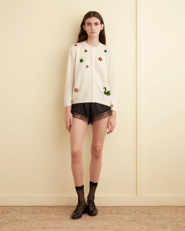 Women's Knit Sweater with Angled Hemline -Chatham Beaded Cardigan