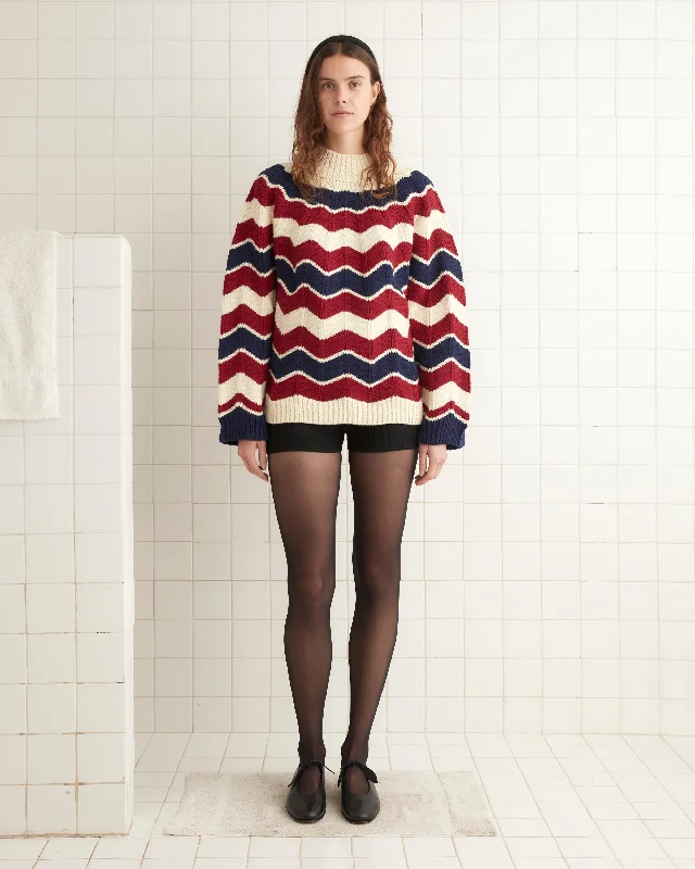 Wool Blend Women's Knit Sweater -Chevron Pullover