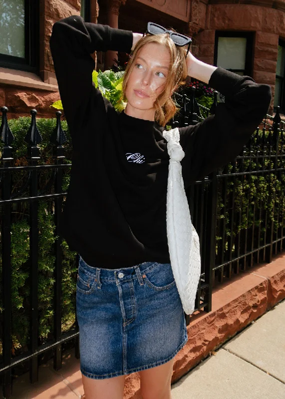 Women's Sweatshirts with Comfy Fit -Chi Script Crewneck - Black & White
