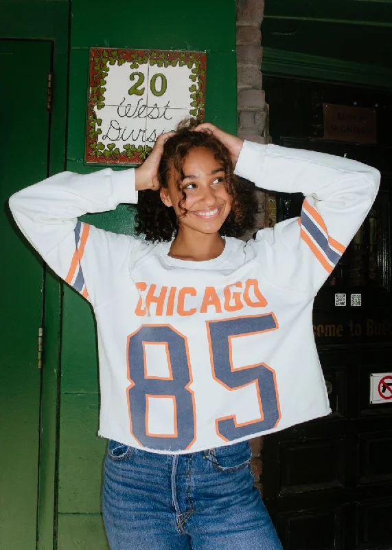Women's Sweatshirts for Winter -Chicago 85 Crop Crewneck - White