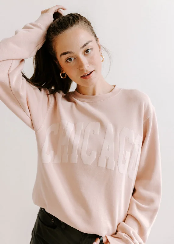 Women's Sweatshirts with Bold Logos -Chicago Collegiate Puff Sweatshirt - Dusty Pink Women's Sweatshirts with Bold Logos -Chicago Collegiate Puff Sweatshirt - Dusty Pink