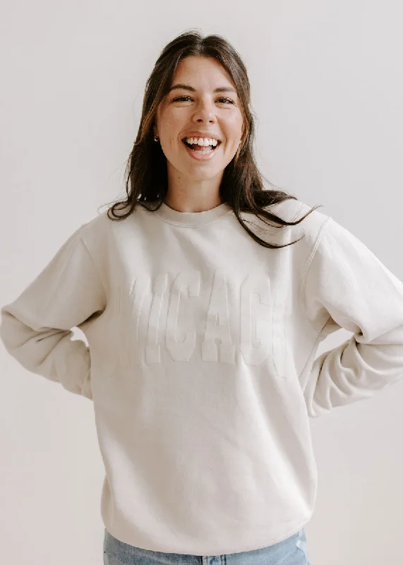 Women's Sweatshirts for Trendy Looks -Chicago Collegiate Puff Sweatshirt - Ivory