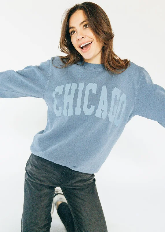 Women's Sweatshirts for Everyday Comfort -Chicago Collegiate Puff Sweatshirt - Slate Blue Women's Sweatshirts for Everyday Comfort -Chicago Collegiate Puff Sweatshirt - Slate Blue