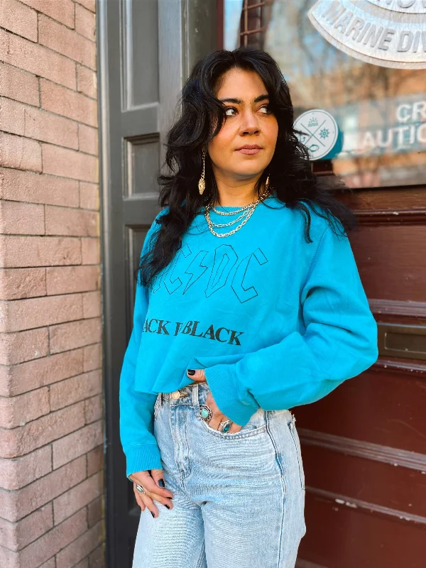 Women's Sweatshirts with High Neck for Warmth -Chop Shop AC/DC Cropped Sweatshirt