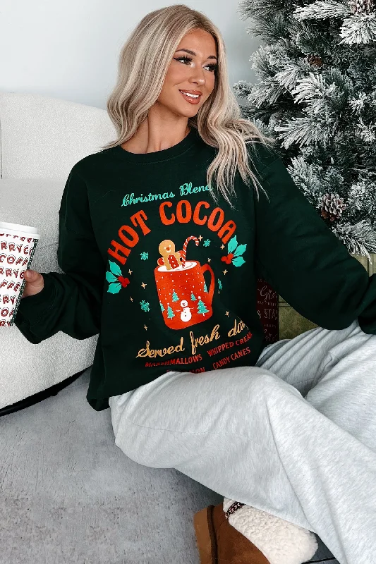 Women's Sweatshirts with Fun Text -"Christmas Blend Hot Cocoa" Graphic Sweatshirt (Forest)