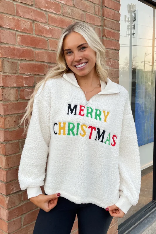 Women's Pullovers Sweater for Elegant Style-Christmas Sherpa Quarter Zip Pullover