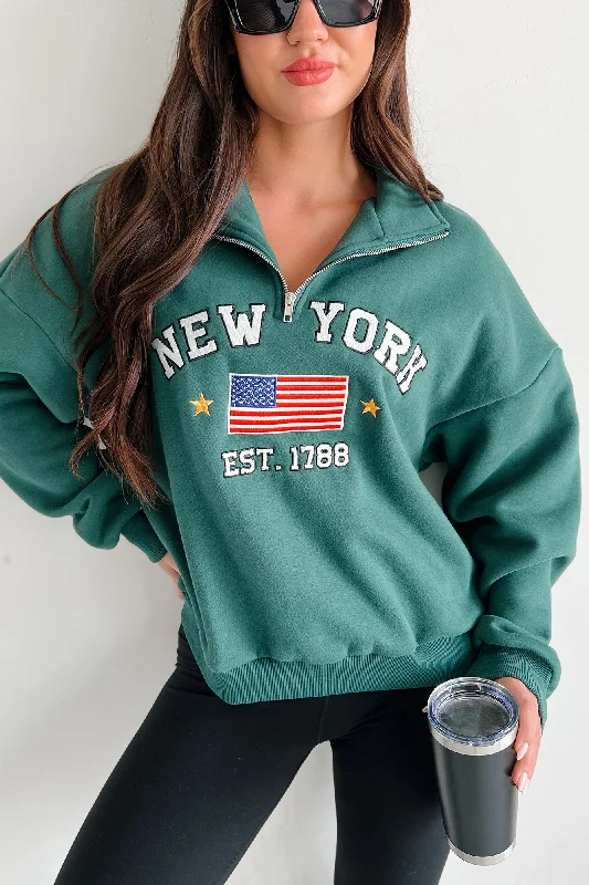 Women's Sweatshirts with Cool Design -City Sights Quarter-Zip Pullover (Hunter Green)