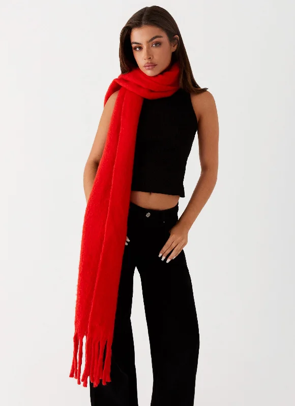 Women's Knit Sweater for Cold Weather -Claret Plain Knit Scarf - Red