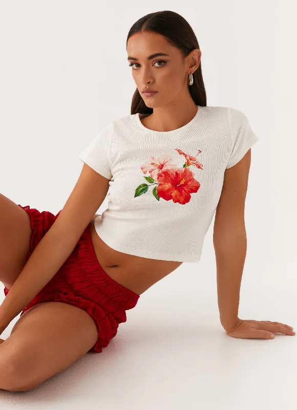 Women's High-quality Short Sleeve T-shirt -Classic Graphic Baby Tee - White