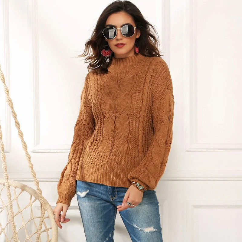 Women's Soft Knit Wool Blend Pullover Sweater for Fall-Classic High Neck Long Sleeve Fisherman Pullover Sweater