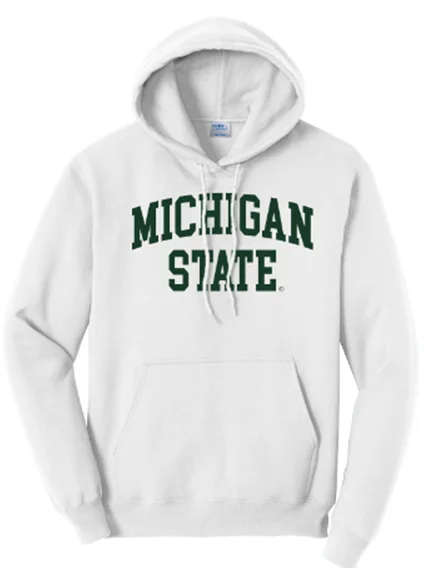 Women's Sweatshirts with Cotton Blend Fabric -Classic Michigan State White Hoodie