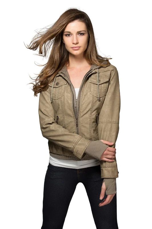 Women's Sweatshirts with Chic Sporty Look -Coalition Girl Next Door Vegan Leather Hooded Jacket