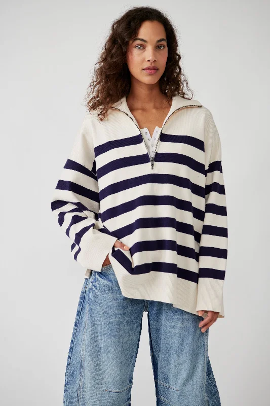 Women's Pullovers Sweater for Workwear-Coastal Stripe Pullover