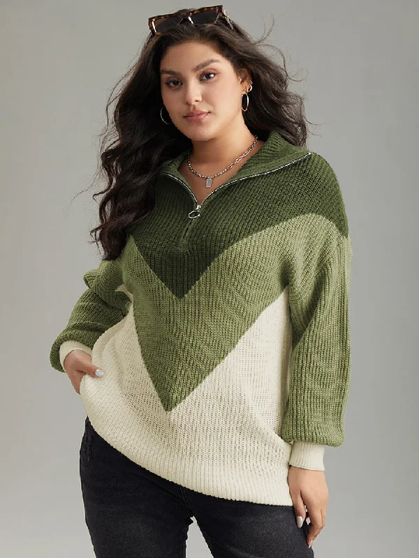Women's Lightweight Pullovers Sweater for Easy Wear-Colorblock Patchwork Zipper Lapel Collar Pullover Women's Lightweight Pullovers Sweater for Easy Wear-Colorblock Patchwork Zipper Lapel Collar Pullover