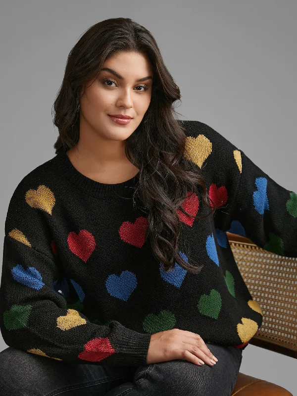 Women's Cozy Knit Wool Pullovers Sweater-Colored Heart Drop Shoulder Sleeve Pullover Women's Cozy Knit Wool Pullovers Sweater-Colored Heart Drop Shoulder Sleeve Pullover