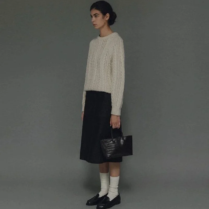 Women's Loose Knit Pullover Sweater with Side Slits-Comfy Wool Blend Fisherman Cable Knit Crew Neck Raglan Sleeve Pullover Sweater