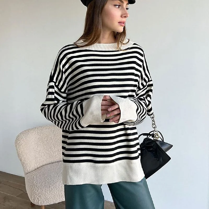 Women's Chunky Cashmere Pullover Sweater-Contrast Crew Neck Oversized Pullover Black And White Sweater Women's Chunky Cashmere Pullover Sweater-Contrast Crew Neck Oversized Pullover Black And White Sweater