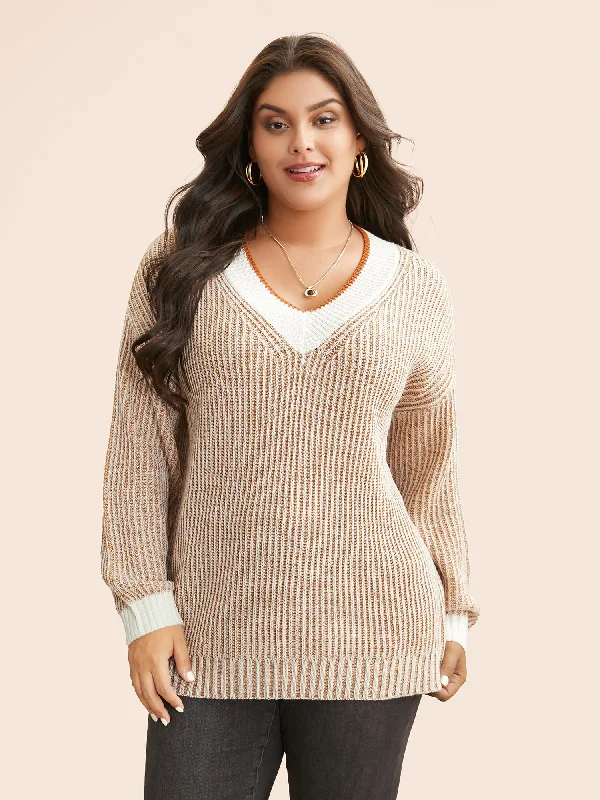 Women's Pullovers Sweater for Smart Casual Look-Contrast Texture Drop Shoulder Sleeve Pullover Women's Pullovers Sweater for Smart Casual Look-Contrast Texture Drop Shoulder Sleeve Pullover