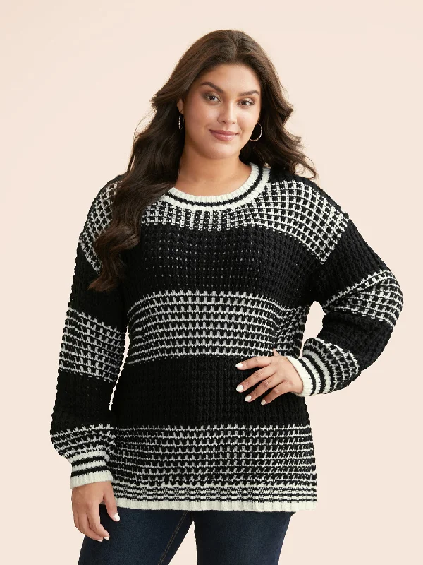 Women's Chunky Pullover Sweater with Button Details-Contrast Textured Drop Shoulder Sleeve Pullover Women's Chunky Pullover Sweater with Button Details-Contrast Textured Drop Shoulder Sleeve Pullover
