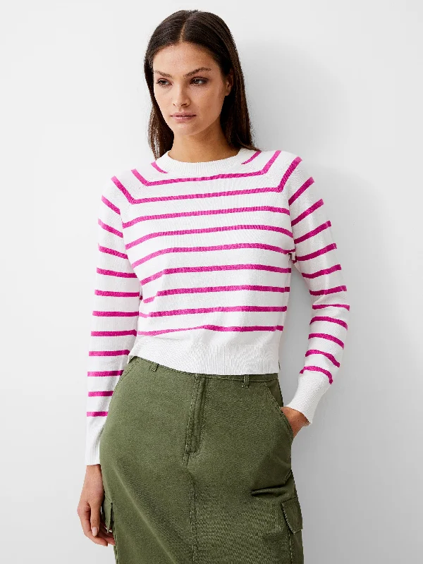 Knit Tops with Front Twist Detail-Core Raglan Stripe Crew Neck Jumper