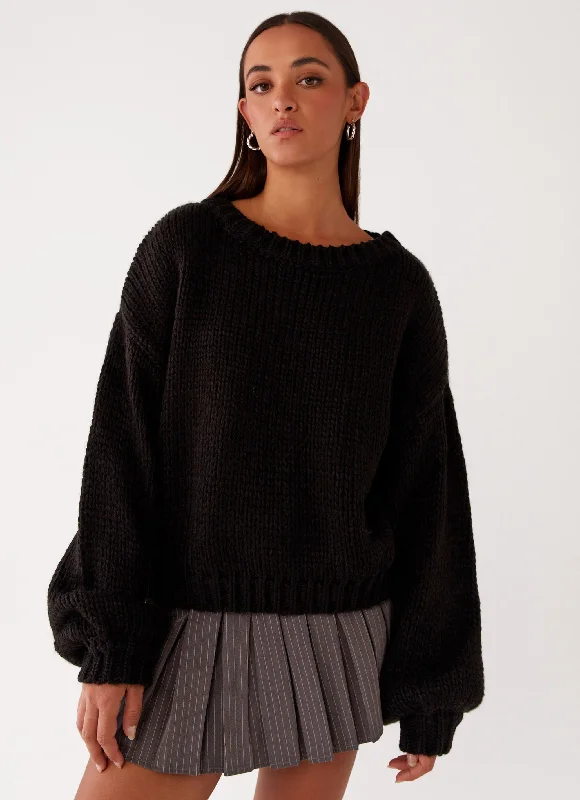 Knit Tops with Tie Front-Costella Knit Sweater - Black