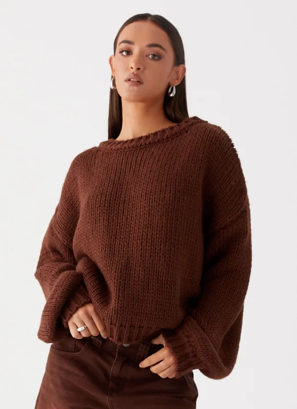Knit Tops with Jacquard Patterns-Costella Knit Sweater - Brown