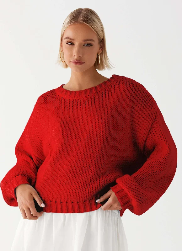 Knit Tops for Street Style-Costella Knit Sweater - Red