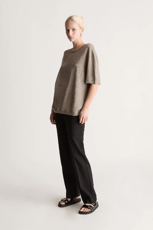Women's Short Sleeve T-shirt with Floral Print -Cotton Cashmere Oversized Tee
