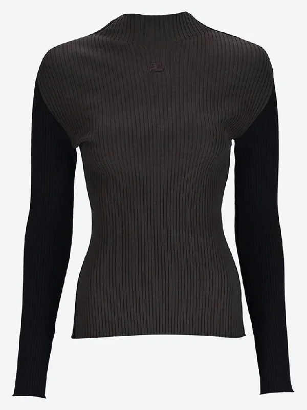 Knit Tops with Sheer Panels-Frame contrast rib knit sweater