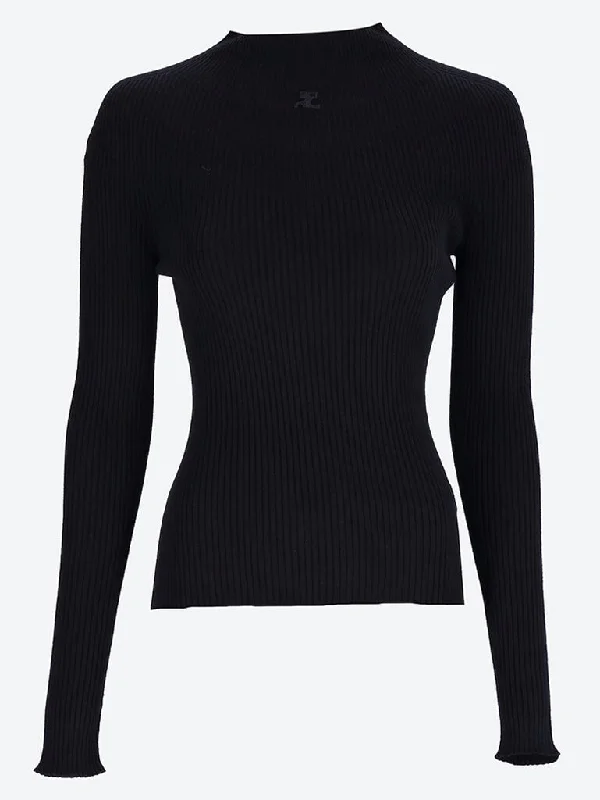 Women's Knit Sweater with Zipper -Mockneck light rib sweater