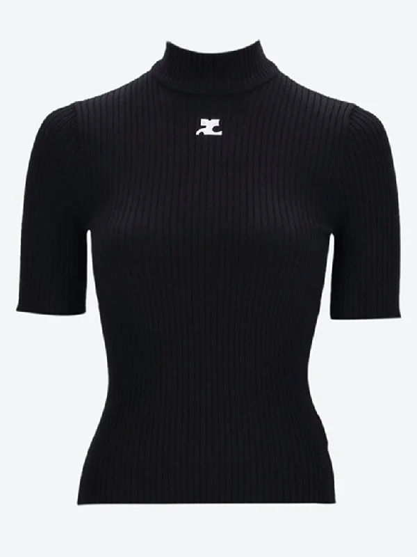 Knit Tops for Layering Under Coats-Mockneck rib knit sweater