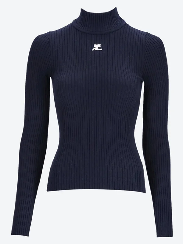 Knit Tops with Star Patterns-Reedition mockneck rib knit sweater