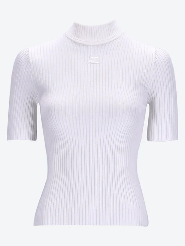 Knit Tops with Detailed Stitching-Reedition rib knit short sleeve swe