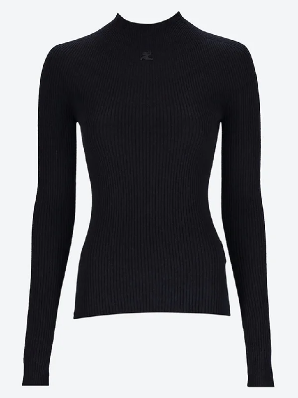 Knit Tops with Multicolor Stripes-Solar light rib mockneck sweater
