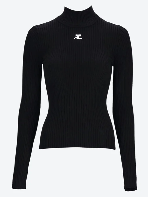 Knit Tops with Smocked Details-Turtleneck sweater