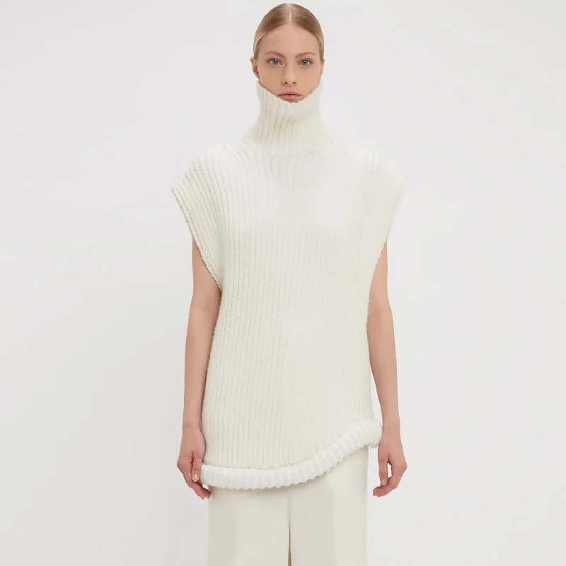 Women's Relaxed Vests Sweater-Cozy Turtleneck Drop Shoulder Turnover Hem Ribbed Knit Oversized Sweater Vest Women's Relaxed Vests Sweater-Cozy Turtleneck Drop Shoulder Turnover Hem Ribbed Knit Oversized Sweater Vest
