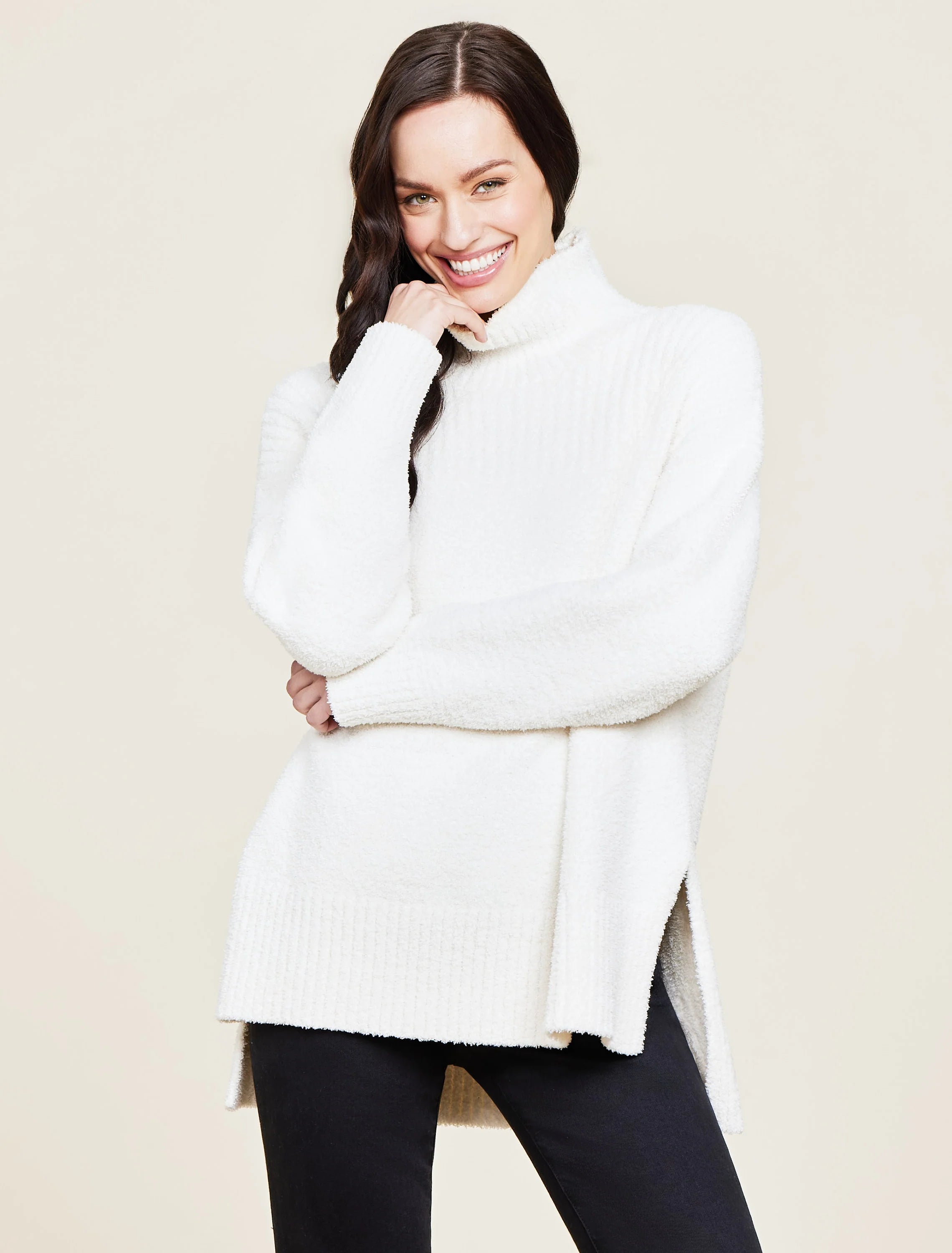 Women's Cashmere Wool Pullover Sweater for Everyday Comfort-CozyChic® High Low Pullover - Cream